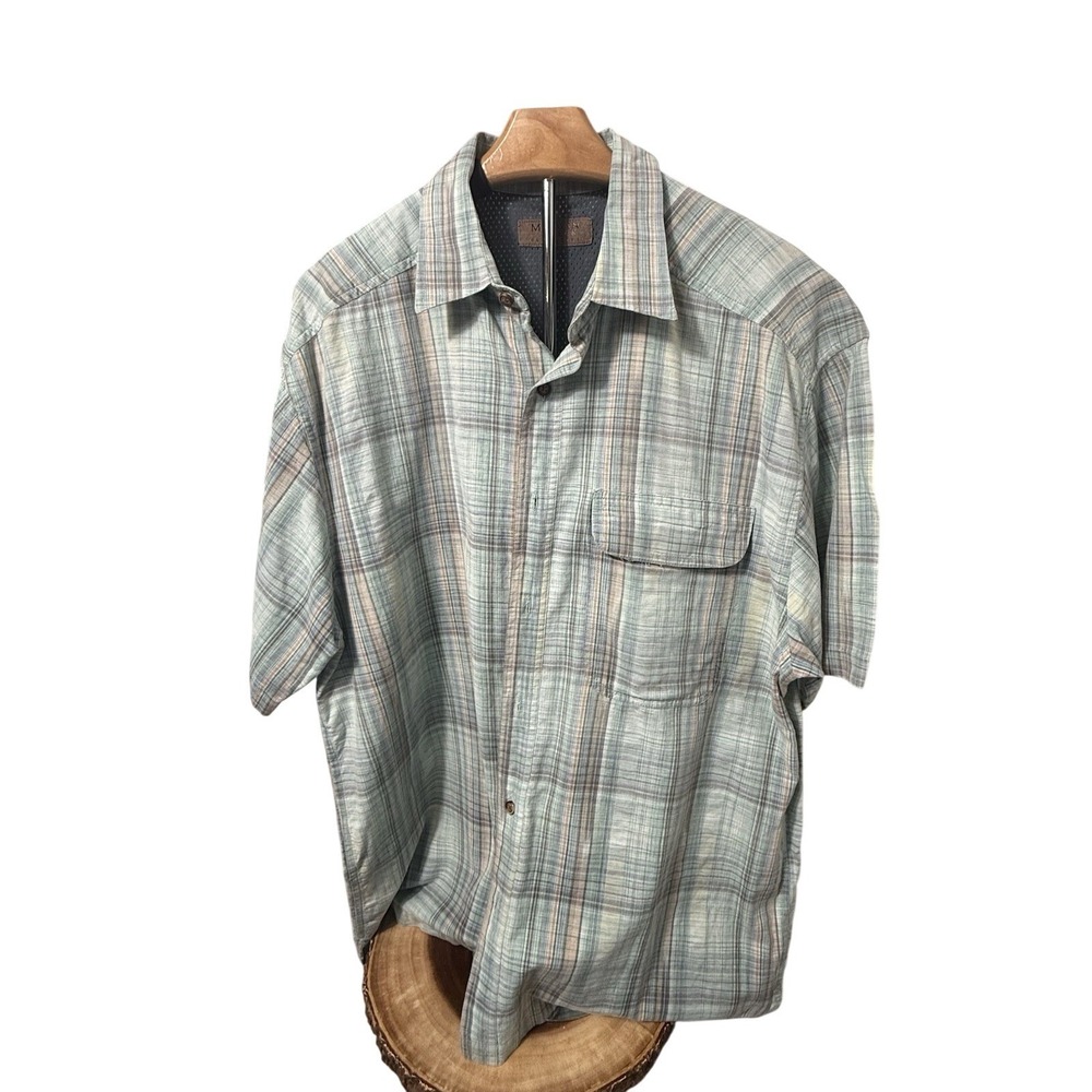 Morgan Creek Outfitters Shirt Mens Large Blue Plaid‎ Short Sleeve Vented Fishing